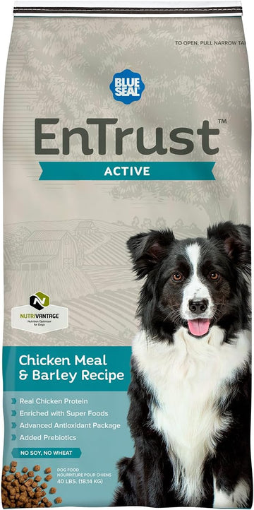 Entrust Active Dog Food | Real Chicken & Barley | Enriched With Super Foods, Antioxidants And Probiotics | No Wheat Or Soy | 40 Pound Bag