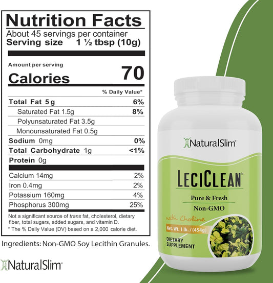 Naturalslim Leciclean - Pure Soy Lecithin Granules - Non-GMO Food Grade Emulsifier - Cleansing & Cognitive Support - Organic Lecithin Granules with Choline - 1 Pound
