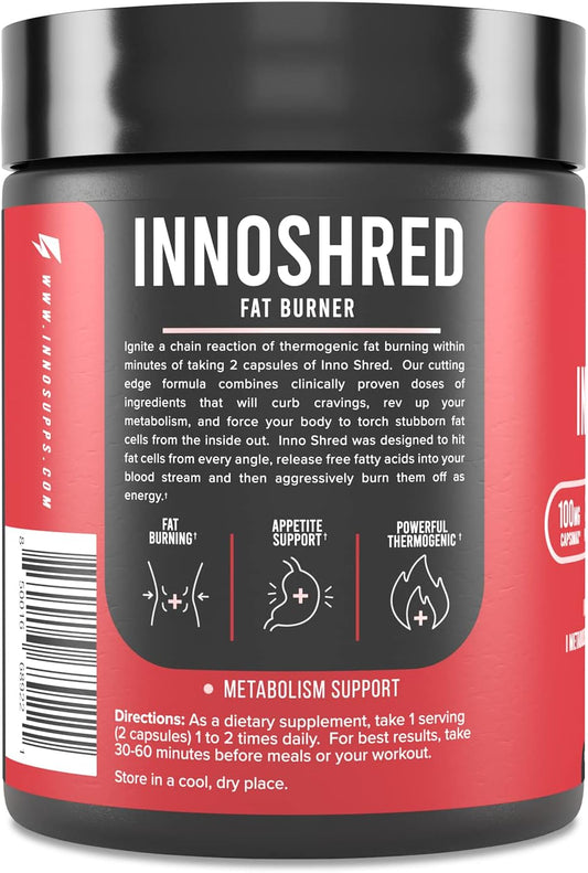 Inno Shred Fat Burner For Men And Women With 100Mg Capsimax, Grains Of Paradise, Organic Caffeine, Green Tea Extract, Appetite Suppressant, Weight Loss (60 Veggie Capsules) | (With Stimulant)