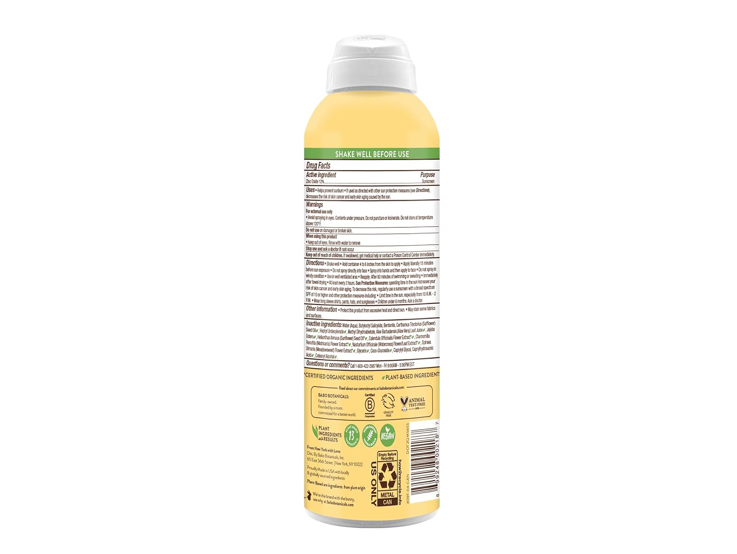 Babo Botanicals Sheer Zinc Continuous Sunscreen Spray Spf30 - Natural Zinc Oxide - Extra Sensitive Skin - Water Resistant - Vegan - Fragrance-Free - Air-Powered Spray - For All Ages : Beauty & Personal Care
