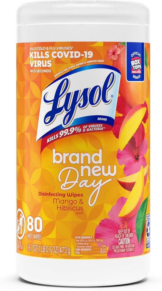 Lysol Disinfecting Wipes, Mango & Hibiscus, Pack Of 6, 80Ct