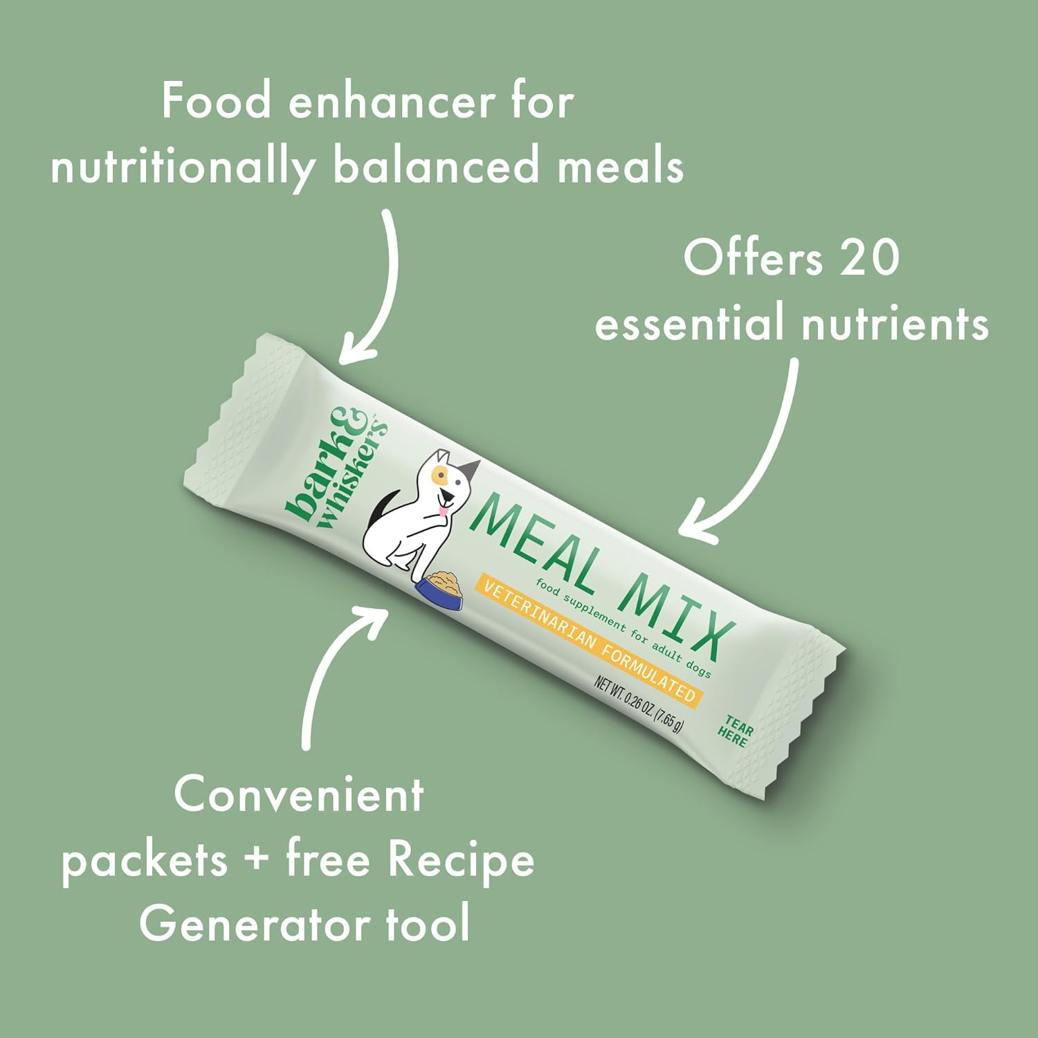 Dr. Mercola Bark & Whiskers Meal Mix for Adult Dogs, 8.09 Oz. (229.5 g), 30 Packets, Offers 20 Essential Nutrients, Promotes Digestive Health, Veterinarian Formulated, Non-GMO : Pet Supplies