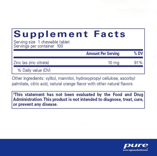 Pure Encapsulations Zinc Chewables | Supplement For Immune System Support, Growth And Development, And Wound Healing | 100 Chewable Tablets | Natural Orange Flavor