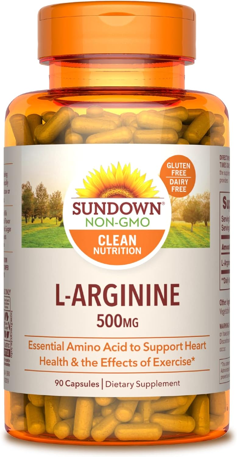 Sundown L-Arginine Capsules, 500mg, Supports Heart Health And Effects of Exercise, 90 Capsules