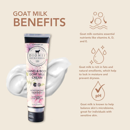 Dionis Goat Milk Skincare 3.3 Oz Stargazer Lily Scented Hand & Body Cream - Travel Size Hand Lotion For Hydrating & Moisturizing Dry Skin, Good For All Skin Type