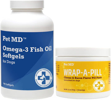 Pet Md Omega 3 Fish Oil Softgels And Wrap A Pill Cheese & Bacon Pill Paste