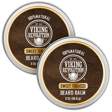 Viking Revolution Sweet Tobacco Beard Balm - Beard Butter With Argan Oil, Beard Softener For Men With Jojoba Oil - Beard Moisturizer For Men With Beeswax - Beard Wax For Men (2Oz, 2 Pack)