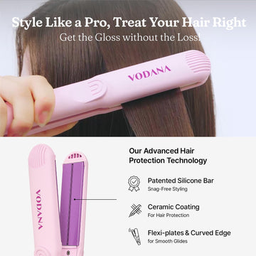 Vodana Professional Softbar Flat Iron - Ceramic Straightener With Patented Silicone Bar, Smooth & Quick Styling, Healthy Hair Solution, Dual Voltage For Worldwide Use(1 Inch, Lavender)