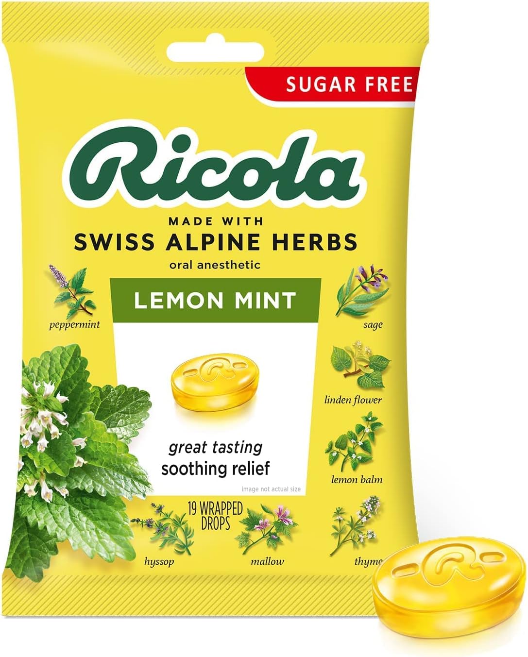 Ricola Sugar Free Herb Throat Drops Lemon Mint - 19 ct, Pack of 4