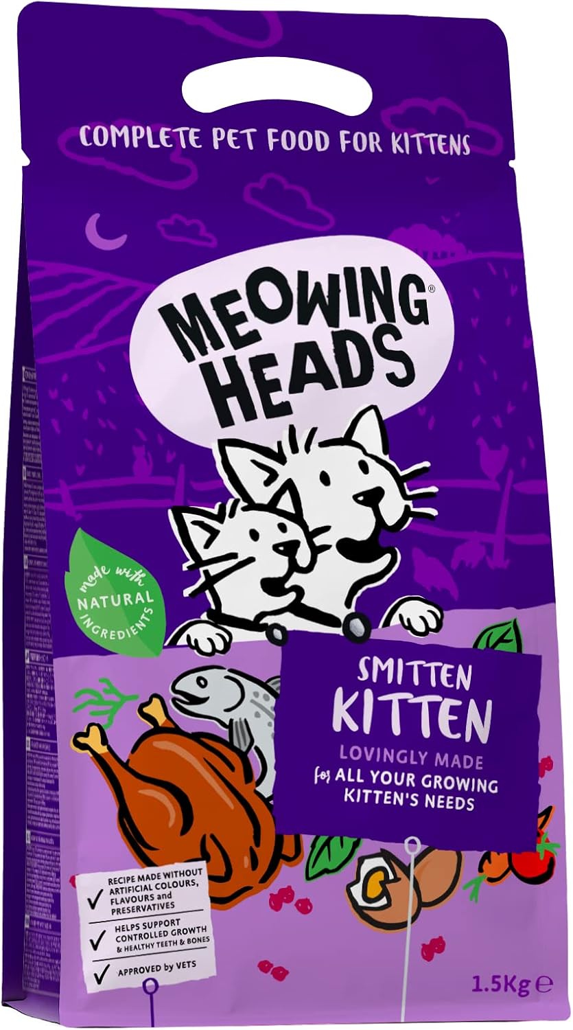 Meowing Heads Dry Cat Food for Kittens - Smitten Kitten - 100% Natural Fish and Chicken with No Artificial Flavours, Good for Healthy Brain Development, 1.5 kg?5060189112449