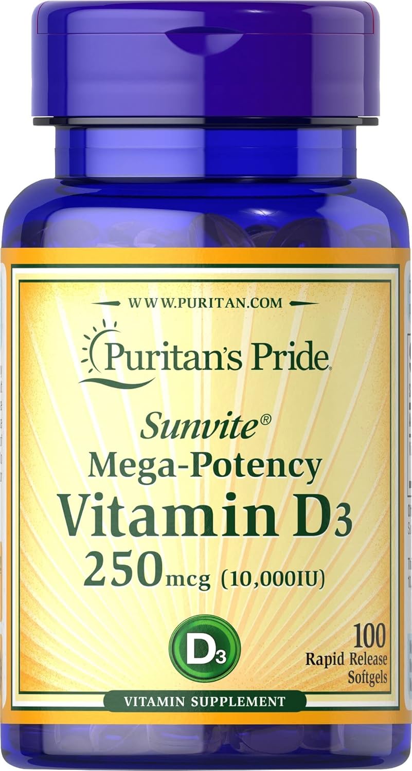 Puritan'S Pride Vitamin D3 10000 Iu Bolsters Health Immune System Support And Healthy Bones & Teeth Softgels, Yellow, 100 Count