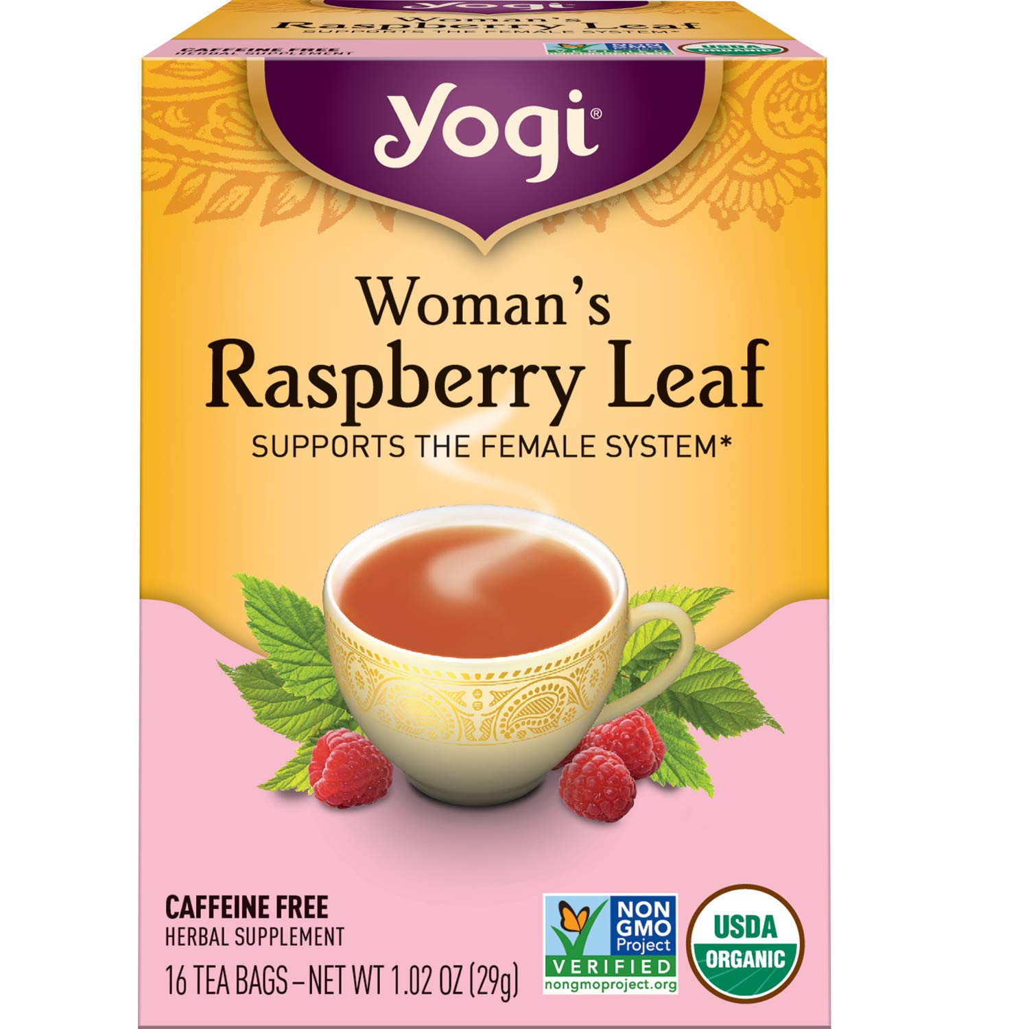 Yogi Tea Raspberry Leaf Tea - 16 Tea Bags Per Pack (6 Packs) - Supports Women’S Health, Healthy Pregnancy, And Menstrual Cycles – Caffeine-Free Herbal Tea - Made From Organic Raspberry Leaves