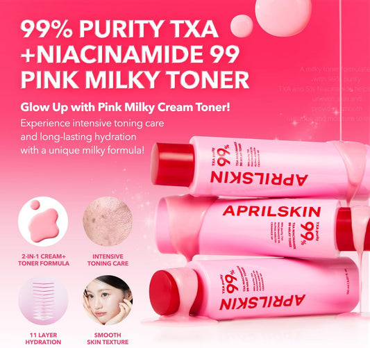 Aprilskin Txa Affordable Daily Skincare Set: Txa Niacinamide 99 Pore Care Pink Bubble Gum Deep Cleanser And Txa Niacinamide 99 Pink Milky Toner