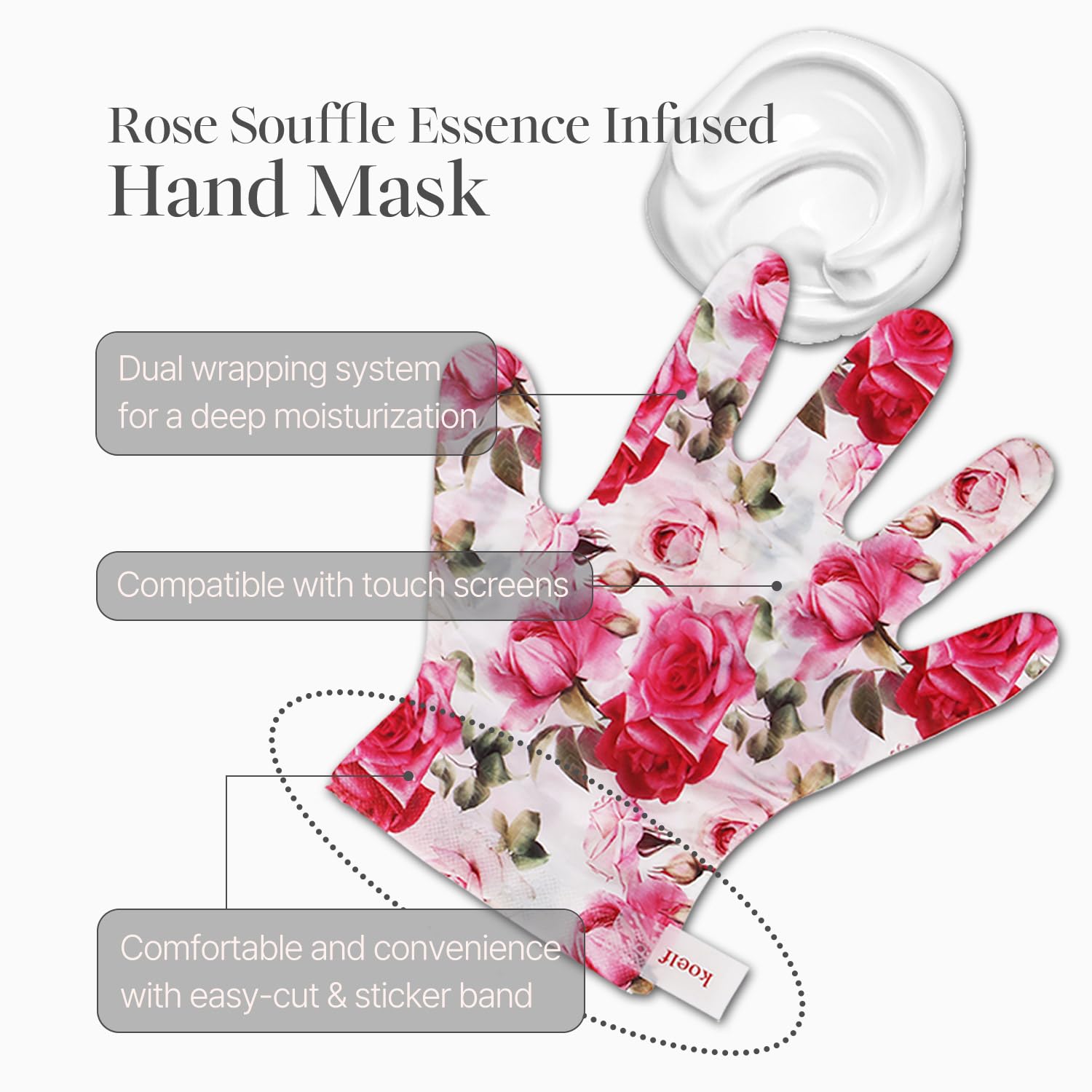 Petitfee Rose Petal Satin Hand Mask (5Pairs) - Intensive Nourishing, Moisturizing Gloves, Rose Scented Hand Repair Masks With Peptide, Collagen, Shea Butter For Silky Smooth Hand, Hand Treatment