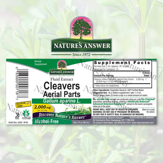Nature's Answer Alcohol-Free Cleavers Herb, 1-  | Supports Overall Weleing | Dietary Supplement