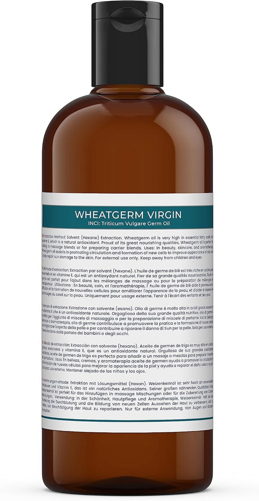 Mystic Moments | Wheatgerm Virgin Carrier Oil 500ml - Pure & Natural Oil Perfect for Hair, Face, Nails, Aromatherapy, Massage and Oil Dilution Vegan GMO Free