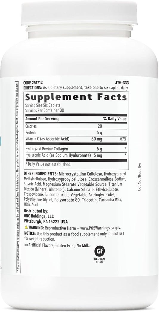 Gnc Women'S Collagen Supplement, Supports Healthy Skin And Improves Elasticity, Targeted Cell Growth And Repair Formula With Hyaluronic Acid, Natural Collagen Source, 180 Caplets