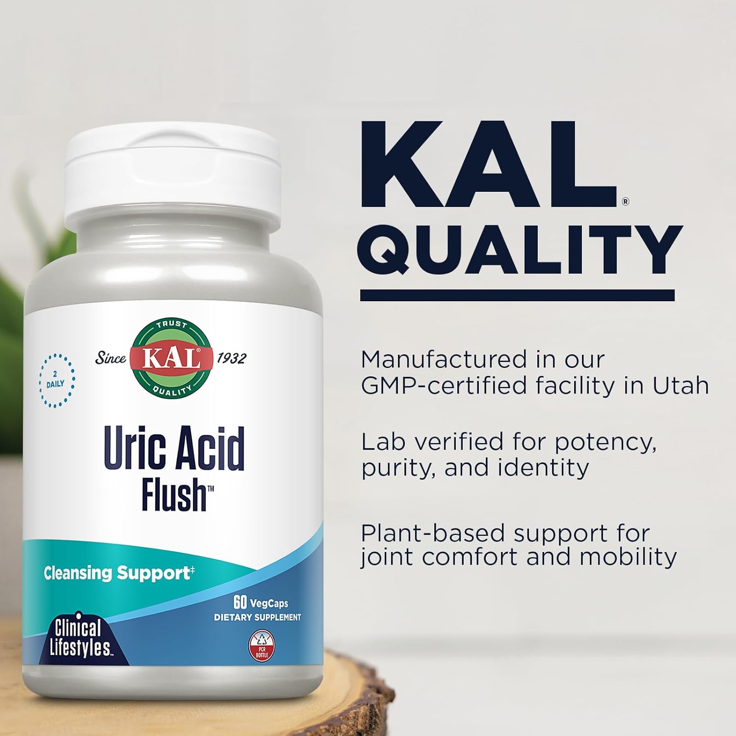 KAL Uric Acid Flush, Joint Health Supplement with Tart Cherry Extract, Celery Seed and Turmeric Extract, Joint Comfort and Mobility Support, Lab Verified, 60-Day Guarantee, 30 Servings, 60 VegCaps : Health & Household