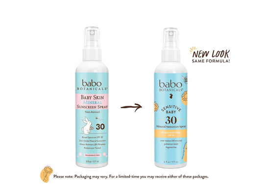 Babo Botanicals Sensitive Baby Mineral Sunscreen Spray Spf30 - Natural Zinc Oxide - Non-Aerosol – Face & Body - Fragrance-Free - Water Resistant - For Babies & Kids - Various Versions