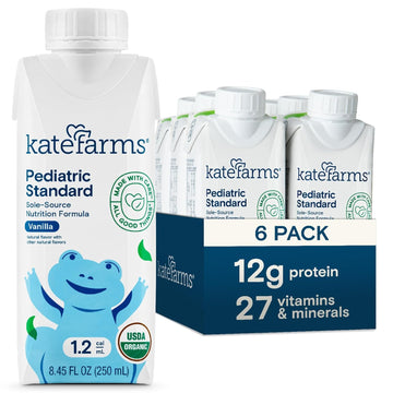 Kate Farms Organic Pediatric 1.2 High Calorie Nutrition Shake, Vanilla, 12G Protein, 27 Vitamins And Minerals, Meal Replacement, 8.45 Oz (6 Pack)