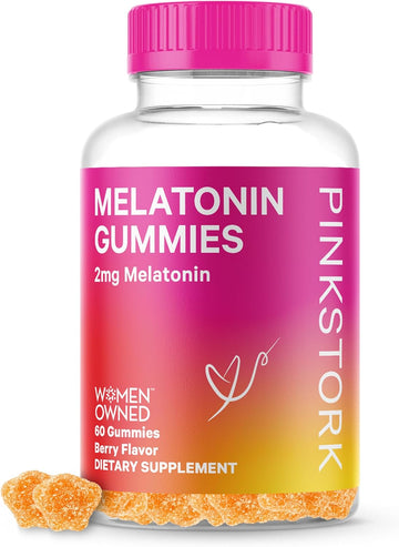 Pink Stork Melatonin Gummies for Occasional Sleep Support - 2 mg Melatonin for Calm & Relaxation - Fall & Stay Asleep - Low-Dose for Pregnant and Breastfeeding Women - 60 Sleep Gummies