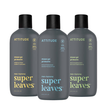Attitude Shower Gel Trio For Men, Ewg Verified Body Wash With Natural Origin Ingredients, Paraben & Phthalate Free, 3 Bottles Of 14 Fl Oz