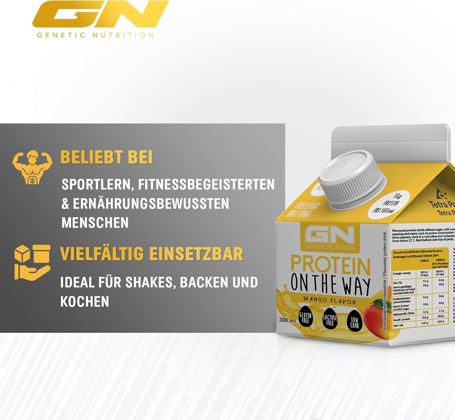Gn Laboratories Protein On The Way (6 X 300 Ml Mango) - Practical Lactose Celebration Egg Clear Protein Drink - Ideal For Muscle Building