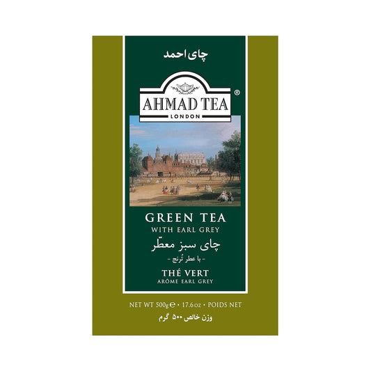 Ahmad Tea Green Tea, Green Tea With Earl Grey Loose Leaf, 500G - Caffeinated & Sugar-Free