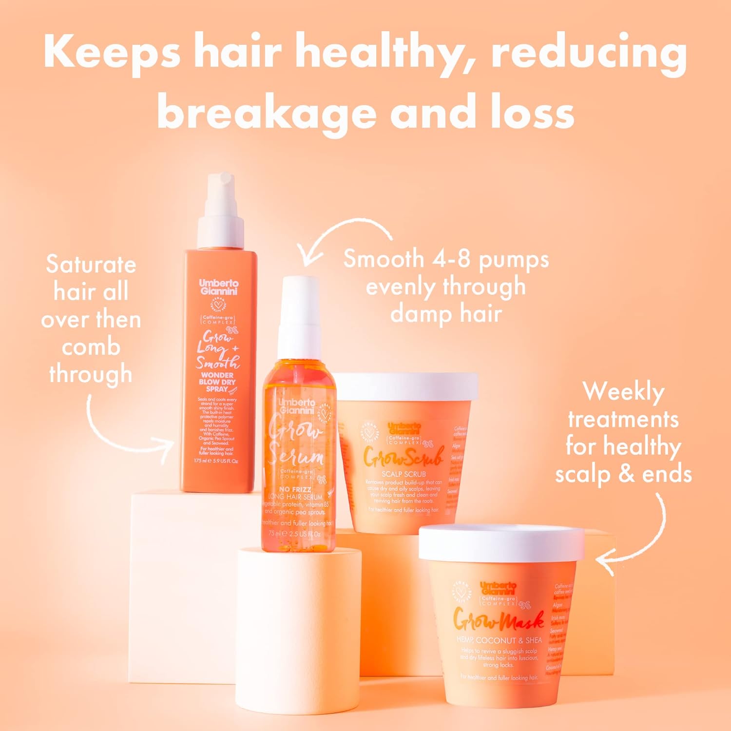 Umberto Giannini Grow Long Serum for Hair Strengthening - No Frizz Growth Enhancing Shine Serum 75ml : Amazon.co.uk: Beauty