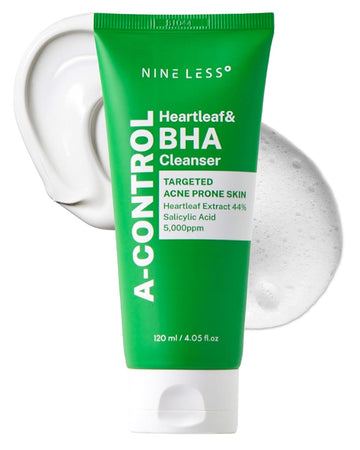 A-Control Heartleaf & Bha Cleanser – Gentle Exfoliating Foam With Salicylic Acid For Clear Skin - Korean Face Wash, Blackhead Remover, Deep Pore Cleansing, 4.05Oz