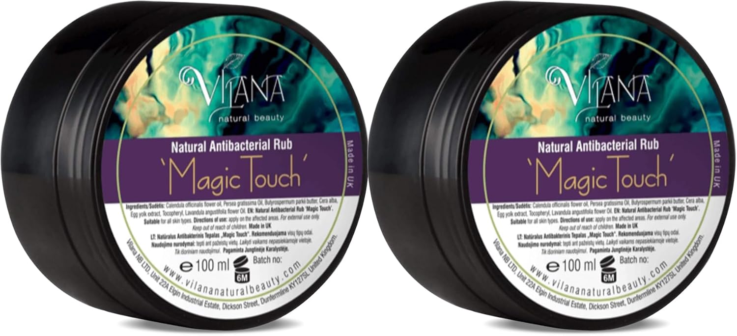 Vilana 100% Natural Magic Touch Antibacterial Salve, Soothes Irritated Damaged Skin, Itching, Dry Skin, Cold Sores, Rashes, Bruises, Sulphate-Free Balm, Magic Healer with Natural Oils 100 ml (Pack 2)