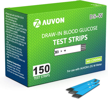 Auvon Ds-W Draw-In Blood Glucose Test Strips For Use With Auvon Ds-W Diabetes Sugar Testing Meter (No Coding Required, 150 Count)