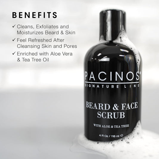 Pacinos Shave System, Beard And Face Scrub, Men'S Skin Care, Best Organic Natural Shampoo, Aloe Vera And Tea Tree Extract, Removes Impurities, 4 Oz