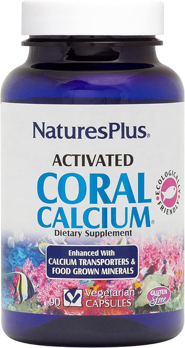NaturesPlus Activated Coral Calcium - 345 mg, 90 Vegetarian Capsules - Natural Calcium Supplement with Magnesium & Vitamins, Supports Bone Health - Hypoallergenic, Gluten-Free - 30 Servings