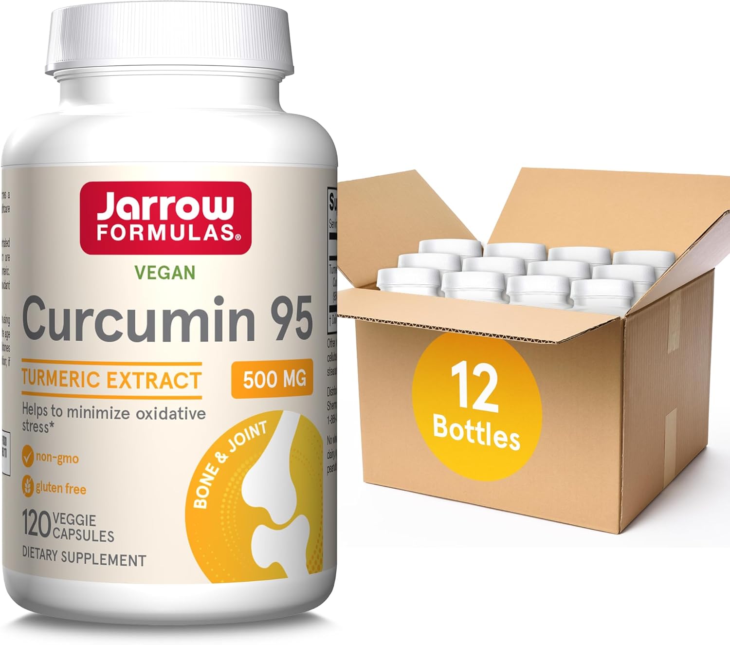 Jarrow Formulas Curcumin 95 500 Mg,Turmeric Curcumin Extract For Antioxidant Support, Bone And Joint Support Dietary Supplement,120 Veggie Capsules,Up To 120 Servings, Pack Of 12