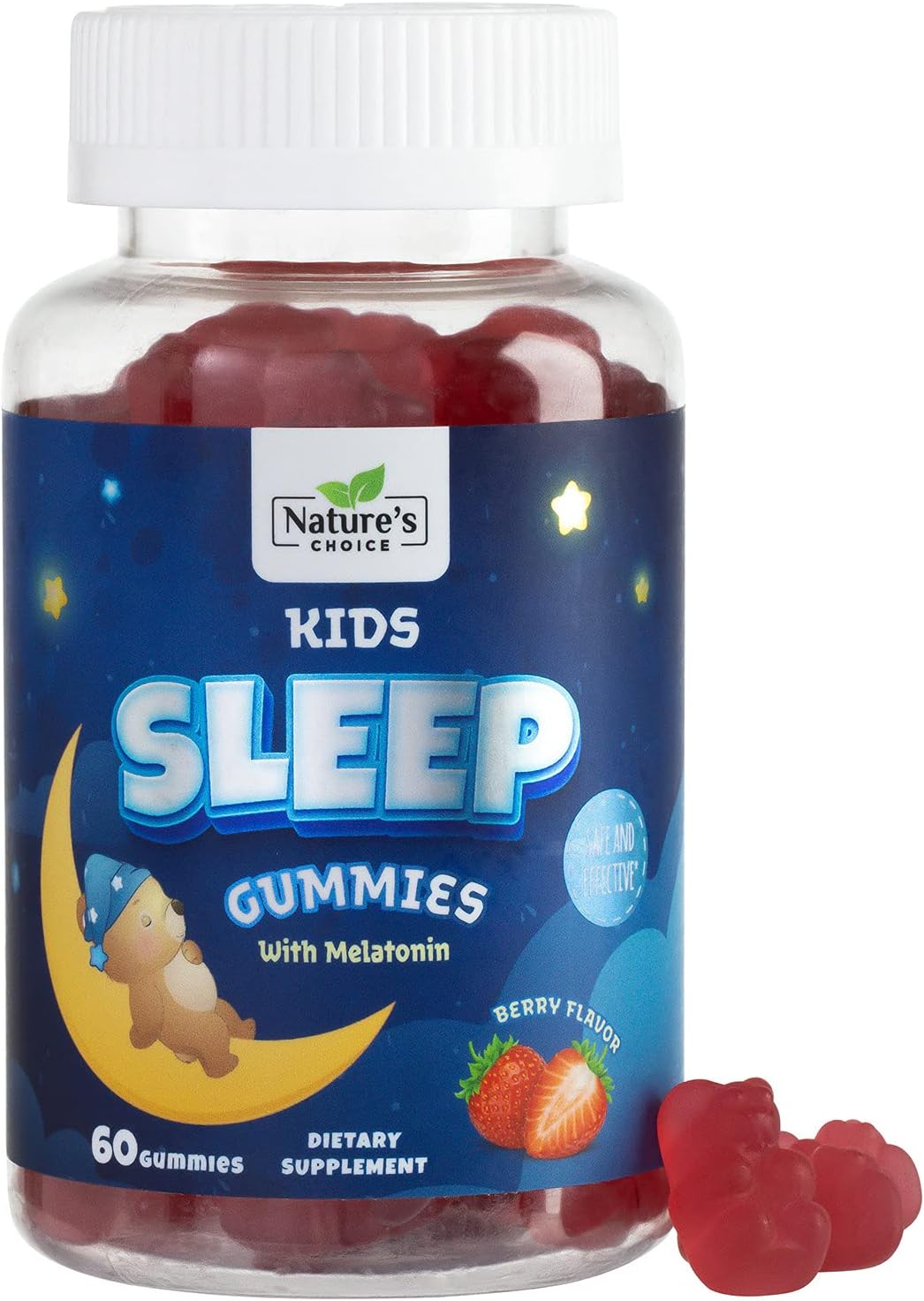 Kids Melatonin Gummy 1mg, 100% Drug-Free & Effective Sleep Supplement Gummies for Children Ages 3 and Up, Chewable Supplement for Restful Sleep, Natural Berry-Flavored - 60 Gummies