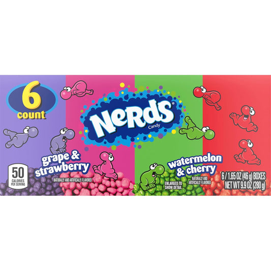 Nerds Candy, Dual Variety Pack, Grape & Strawberry, Watermelon & Cherry, Crunchy Fruity Chews, 9.9 Oz (Pack Of 6)