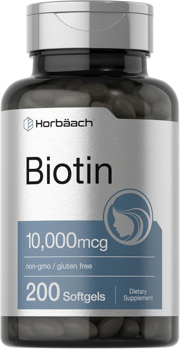 Horbaach Biotin 10000 Mcg | 200 Softgels | Vitamin B7 Supplement | Non-Gmo & Gluten Free