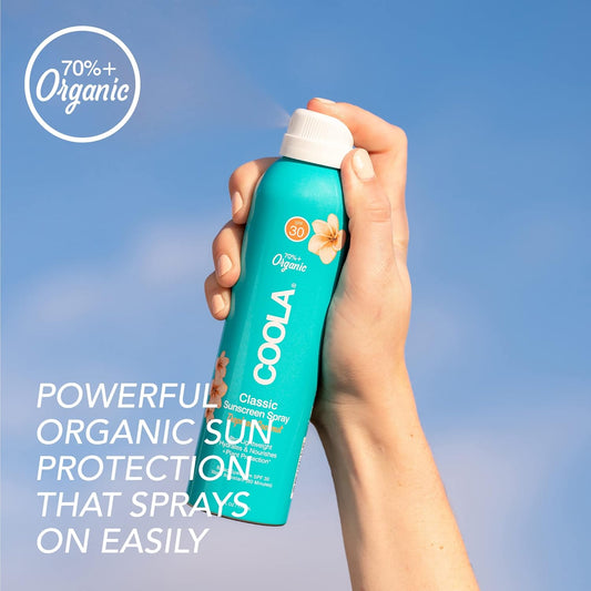 Coola Organic Sunscreen Spf 30 Sunblock Spray, Dermatologist Tested Skin Care For Daily Protection, Vegan And Gluten Free, Tropical Coconut, 6 Fl Oz