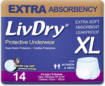 Livdry Adult Xl Incontinence Underwear, Extra Absorbency Adult Diapers, Leak Protection, X-Large, 14-Pack