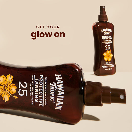 Hawaiian Tropic Protective Tanning Oil Spray Sunscreen Spf 25, 8Oz | Tanning Sunscreen, Tanning Oil With Spf, Moisturizing Body Oil, Hawaiian Tropic Oil, Oxybenzone Free Outdoor Tanning Oil, 8Oz