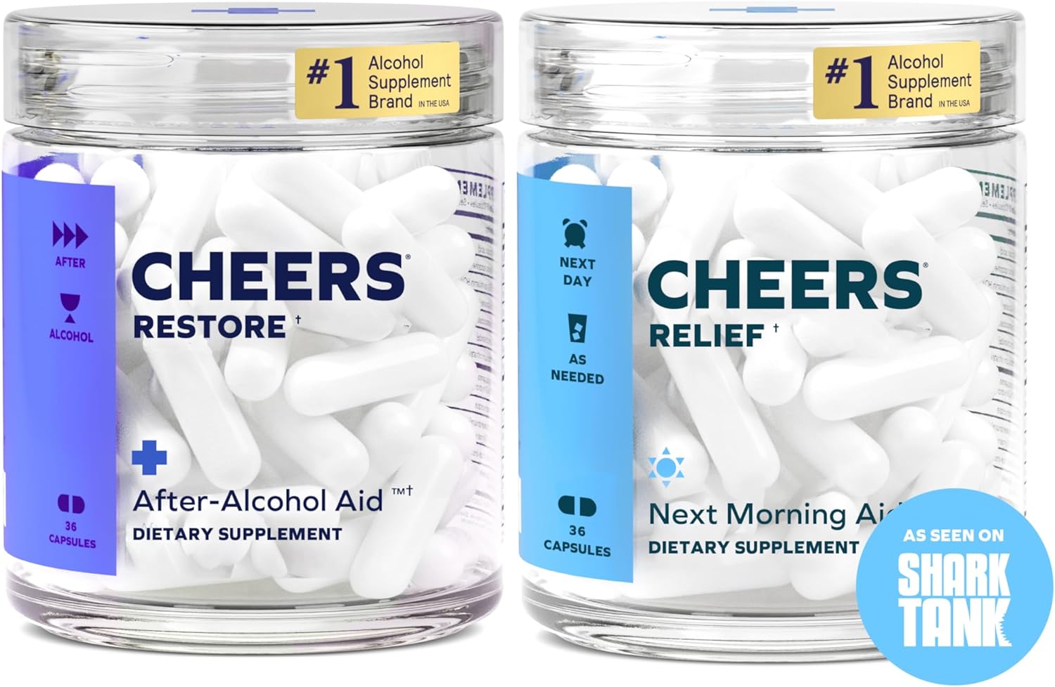 Cheers R&R Combo | Restore + Relief | Feel Better After Drinking & Support Your Liver | Dhm, L-Cysteine, Milk Thistle, Ginger, White Willow Bark, Caffeine, L-Theanine | 24 Doses Each | Supplements