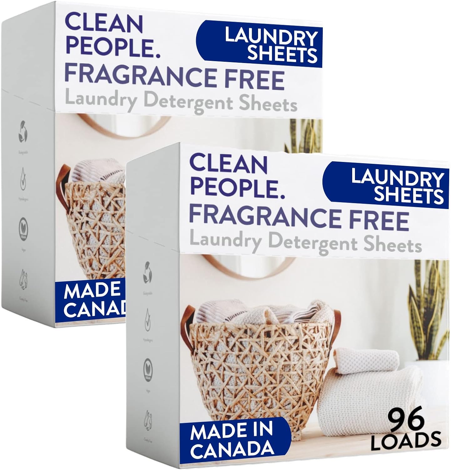 The Clean People Fragrance Free Laundry Detergent Sheets - Hypoallergenic Laundry Soap - Ultra Concentrated, Recyclable Packaging, Stain Fighting - Fragrance Free, 192 Pack