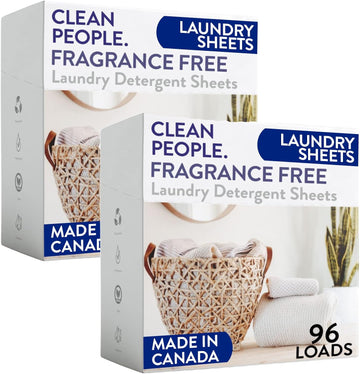 The Clean People Fragrance Free Laundry Detergent Sheets - Hypoallergenic Laundry Soap - Ultra Concentrated, Recyclable Packaging, Stain Fighting - Fragrance Free, 192 Pack