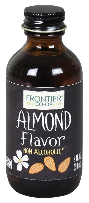 Frontier Co-Op Organic Almond Extract, 2 Ounce Glass Jar, Warm Sugar-Free Vegan Flavor For Desserts, Coffee And Smoothies