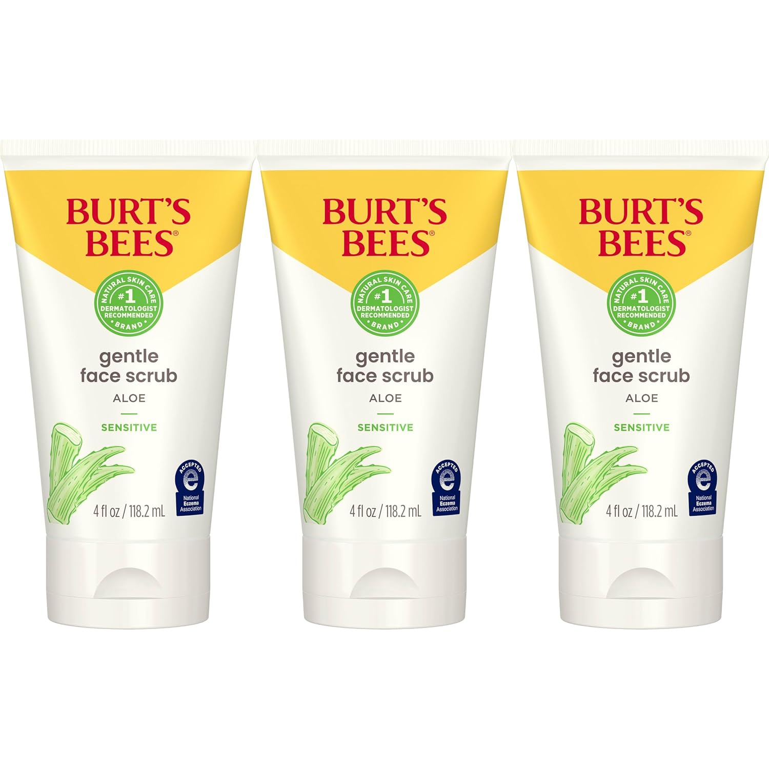 Burt'S Bees Gentle Face Scrub With Aloe For Sensitive Skin, 98.9% Natural Origin, 4 Fluid Ounces, Pack Of 3