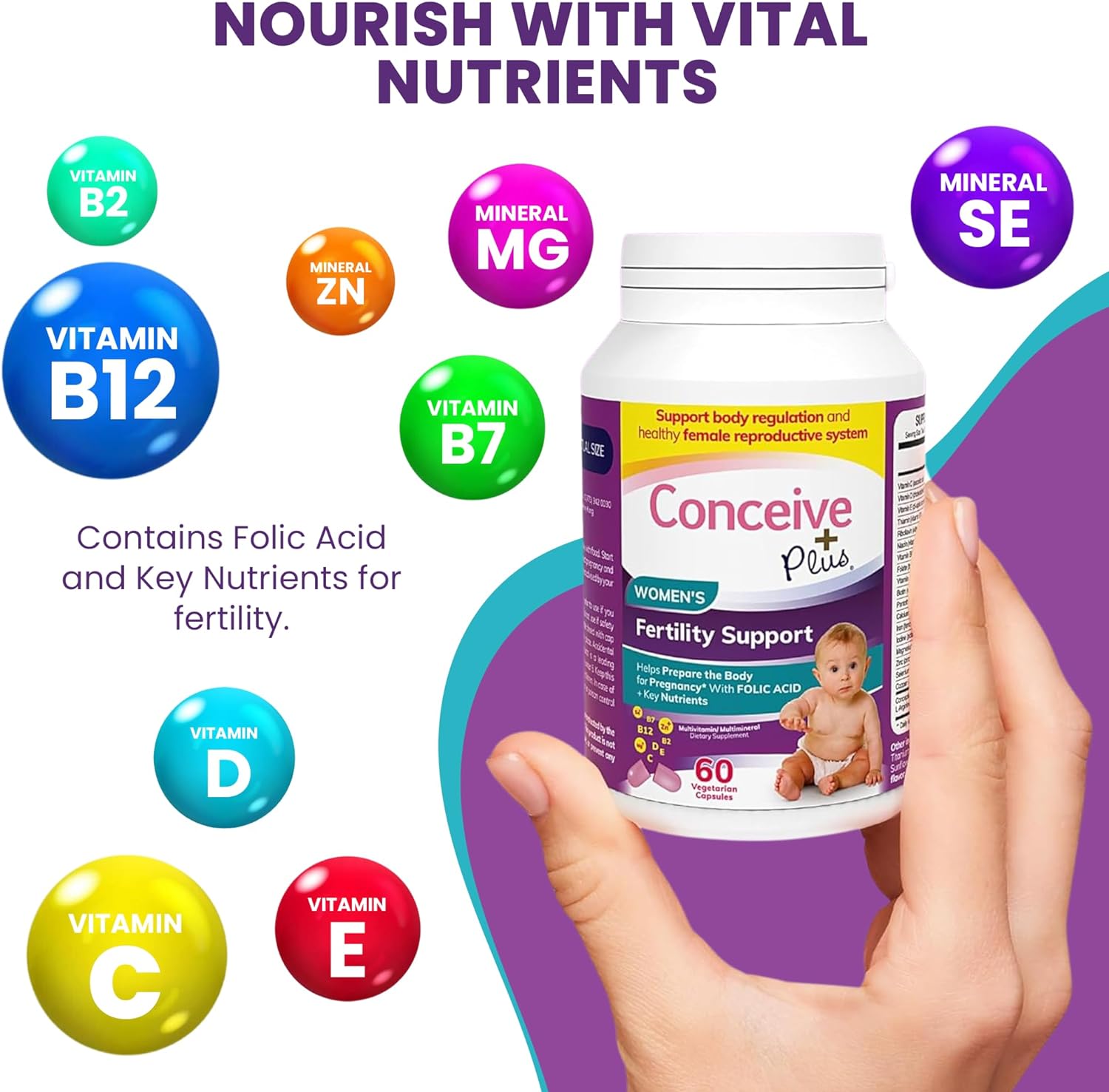 Conceive Plus Fertility Supplements for Women - Prenatal Vitamins - Promote Ovulation, Aid Hormone Balance, Cycle Consistency, Myo-Inositol, Folate, Folic Acid, Biotin for Conception, 60 Soft Capsules : Health & Household