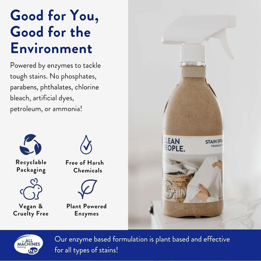 Clean People Stain Remover Spray - Natural Plant & Mineral-Based Ingredients - Non-Toxic Laundry Spot Treatment for Food, Pet & Baby Stains - Boosted with Enzymes - Fabric Safe - 16oz
