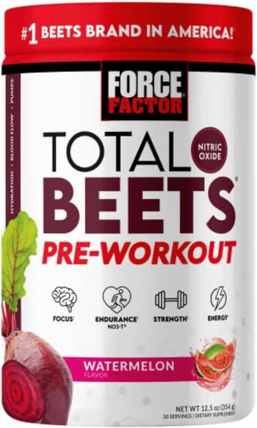 Force Factor Total Beets Pre-Workout Powder To Boost Energy & Endurance, Increase Strength, And Improve Blood Flow And Pumps, Nitric Oxide Supplement With Beet Root Powder, Fruit Punch, 30 Servings