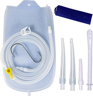 Colon Cleanse Enema Bag Kit with 5.2ft Silicone Hose, 5 Enema Tips and Controllable Flow Valve- Home- 2 Quart Capacity Silicone Enema for Coffee and Water Colon Cleanse for Men and Women